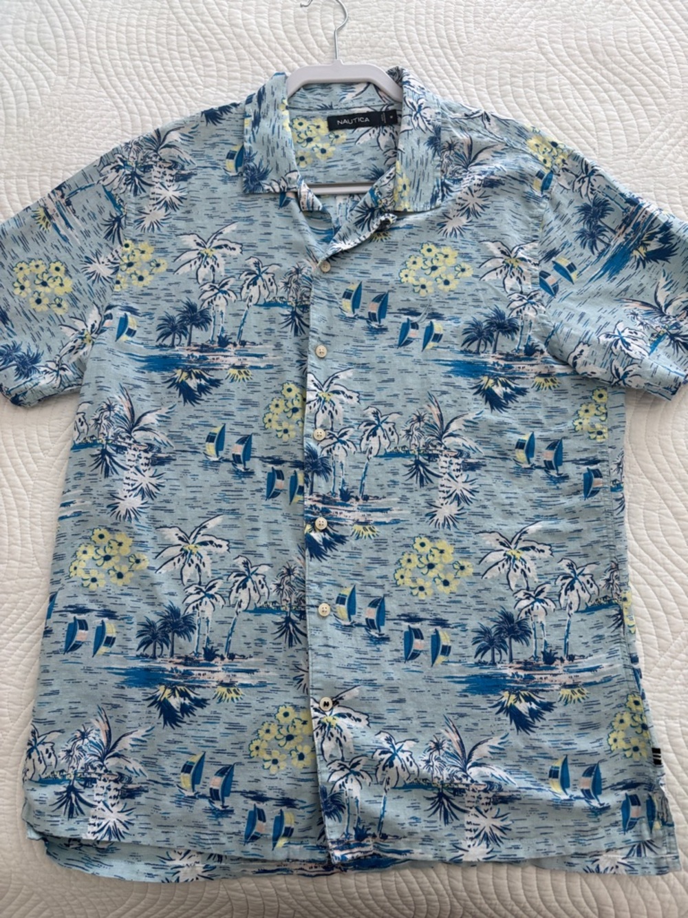 Nautica Light Blue Tropical Print Short Sleeve Button-Up Shirt
